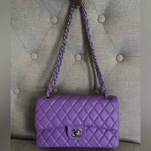 Designed Inspired Purple Lavender Quilted Faux Leather Flap Bag - Picture 1 of 4